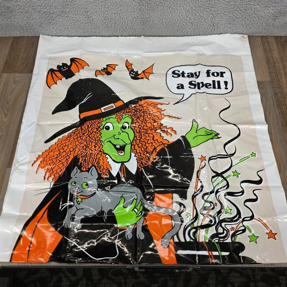 Vintage Halloween Witch Door Cover 30x60 Fun World Cat Pumpkin Figure‎